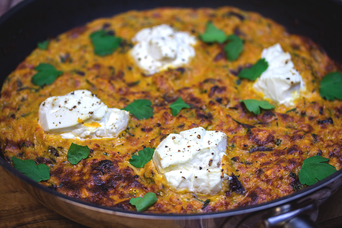 Rezept: Frittata mit Süßkartoffeln und Ziegenkäse